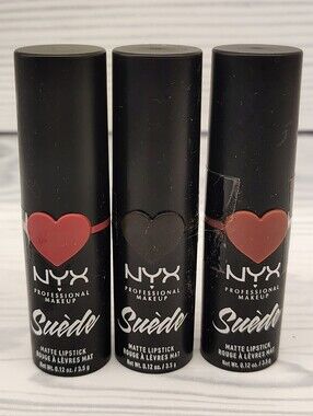 NYX Suede Matte Lipstick Trio - Red, Black  Dusty Rose Makeup New!